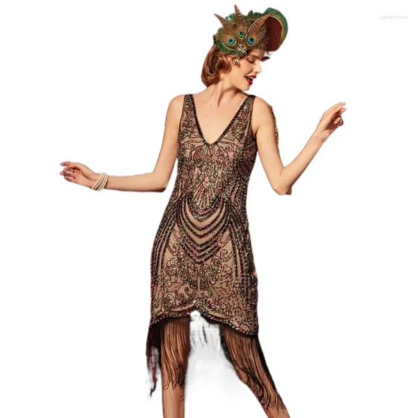 Lässige Kleider Damen-Kleid im Stil der 1920er Jahre, Pailletten-Art-Deco-Roaring-Gatsby-Kleid mit ärmellosem Vintage-Flapper 2024