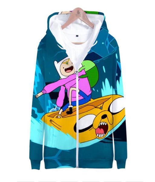 Anime Adventure Time Finn e Jake Impressão 3D Zip Up Mulheres Homens Moletom Com Capuz Hip Hop Manga Longa Cosplay Jaqueta Com Capuz Zíper9541198