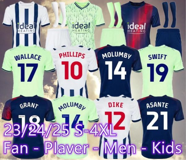 West Bromwich Futebol Jerseys 24/25 Molumby Diangana Swift Dike Brunt Asante Albion Camisa de Futebol 2024 2025 Home Away Grant Wallace Phillips Homens Kit Kit Uniformes