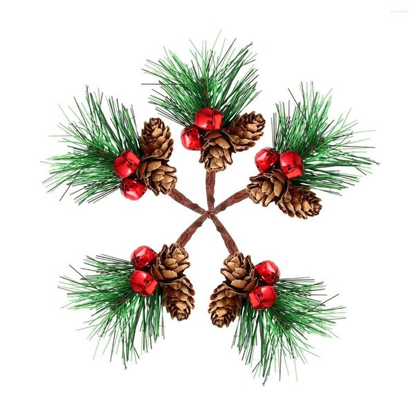 Fiori decorativi 5 pezzi di rami di pigna artificiale, plettri di pino con Jingle Bell per Natale