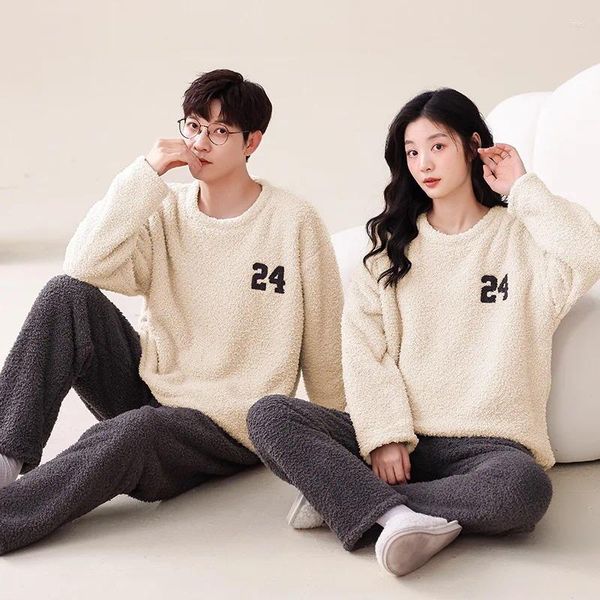 Homens sleepwear 2024 casal pijama conjunto homens mulheres inverno outono coral velo coreano solto manga longa sólida homewear nightwear roupas
