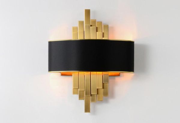 Postmoderno soggiorno lampada da parete a led E14 paralume nero tubo di metallo dorato camera da letto comodino applique da parete corridoio scala Wall Sconce5587935