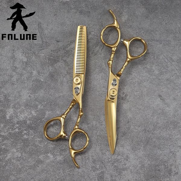 FnLune 6 coltello ad arco dorato Forbici professionali per parrucchieri Accessori per barbiere Taglio di capelli Diradamento Cesoie Strumenti per parrucchieri 240110