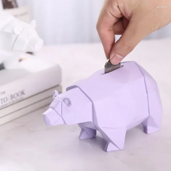 Dekoratif figürinler soyut geometrik kutup ayısı reçine piggy bankası ev dekorasyon aksesuarları çocuk hediyeleri dolap yatak odası masaüstü hayvan piggy banka