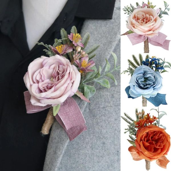 Dekorative Blumen Yan 6 Stück rosa Boutonniere für Männer, Hochzeit, Bräutigam, Mann, Abschlussball, Anzug, Dekoration, Boho, Zeremonie, Jahrestag