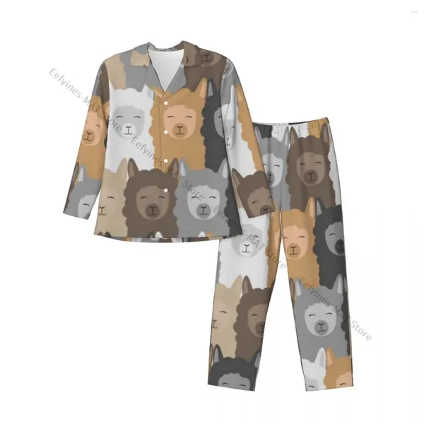 Pijamas masculinos lhamas alpaca ilustração homens pijamas manga longa terno masculino conjunto homewear