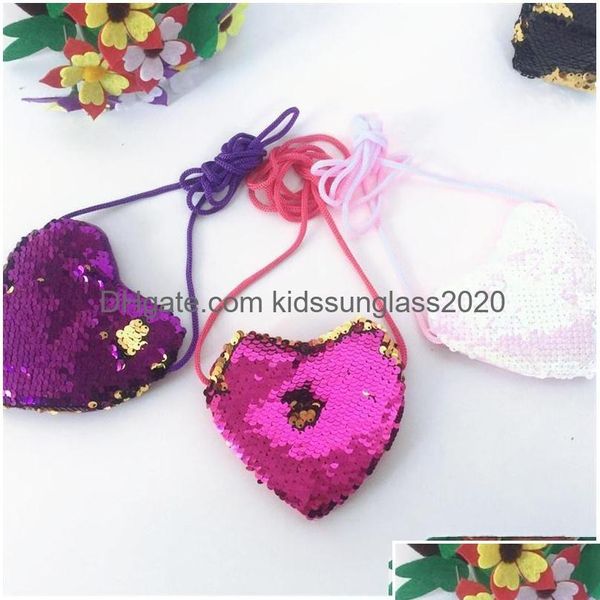 Borsa Bambini Arcobaleno Paillettes Cuore d'amore Brillante Borsa a tracolla per ragazze Regalo di San Valentino per bambini Principessa Borse singole Shoder Drop Dhe2S