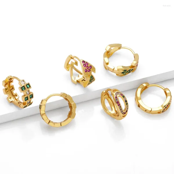 Brincos de argola simples multicoloridos quadrados banhados a ouro para mulheres cobre CZ cristal huggie moda joias presentes ersy79