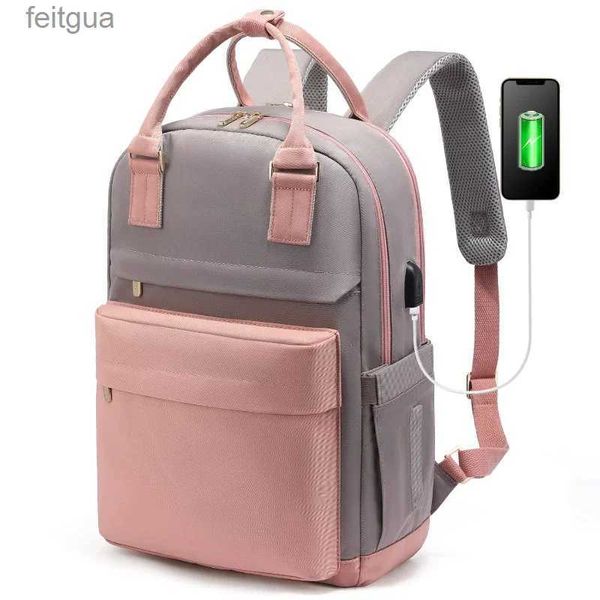 Laptoptaschen Rucksack Damen Mode Computer Laptop Rucksack mit USB-Aufladung Große Kapazität Tragbare Notebook Reise Schultasche für Studentin YQ240111