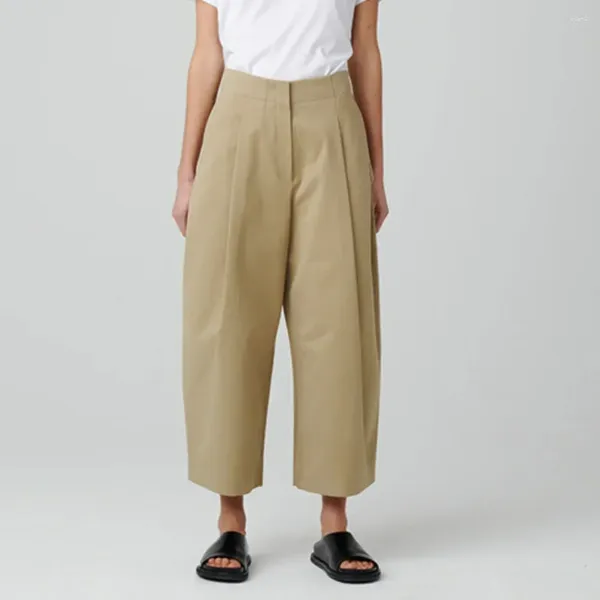 Pantaloni da donna Pantaloni larghi a gamba larga curvi in twill a vita alta casual per donna