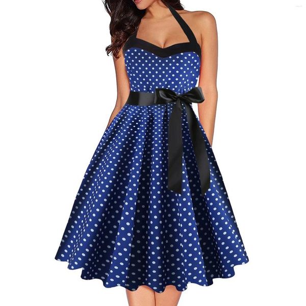 Freizeitkleider Vintage Polka Dot Print Swing Kleid Damen Retro 50er 60er Jahre Hohe Taille Schnürung Rockabilly Pin Prom Party