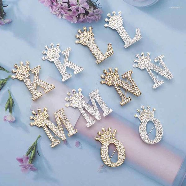 Broches de luxo cristal broche coroa alfabeto A-Z carta lapela pino feminino strass metal brilhante colar cachecol roupas decoração jóias