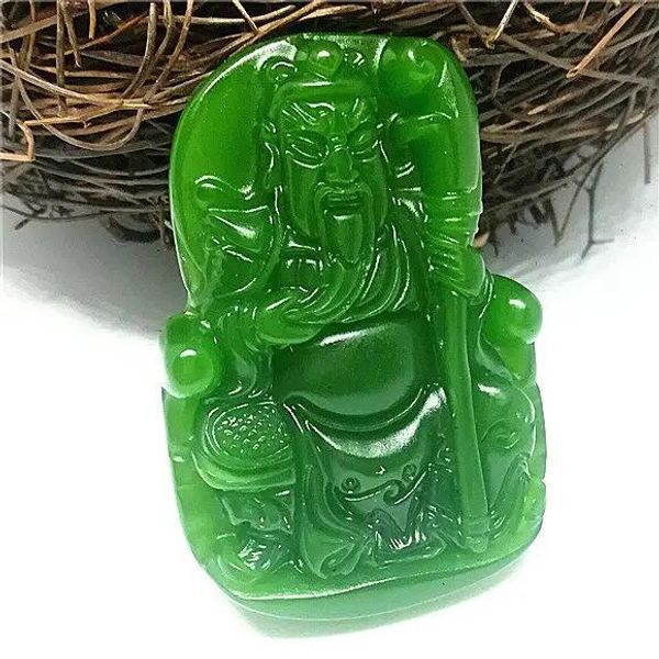 Pingentes Verde Natural Jasper Pingente Guan yu Jade Estátua Pedra Coleção Fina China Mão Escultura Jóias Moda Amuleto Homens Mulheres Presentes