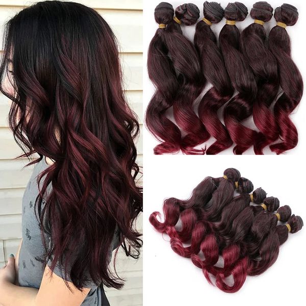 1418 Polegada sintético ombre yaki kinky encaracolado tecer pacotes de cabelo 6pslot natureza cor marrom ondulado 240110