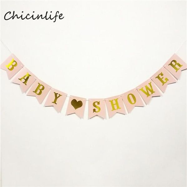 Whole-Chicinlife 1 Set rosa Seeblau Babyparty Banner Girlande Kindergeburtstag Partyzubehör Babyparty Dekoration Papier Bann327f