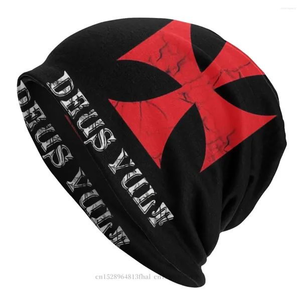 Berets Skullies Chapéu Cross Seal Angustiado Guerreiro Medieval Espada Deus Vult Beanie Caps Templar Knight Ski Cotton Bonnet Chapéus