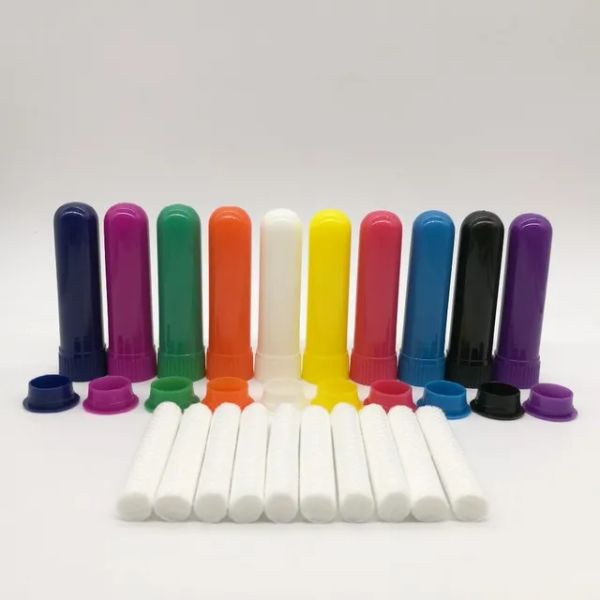 100 conjuntos de difusor de tubos de inalador nasal em branco de aromaterapia de óleo essencial colorido com mechas de algodão de alta qualidade 11 LL