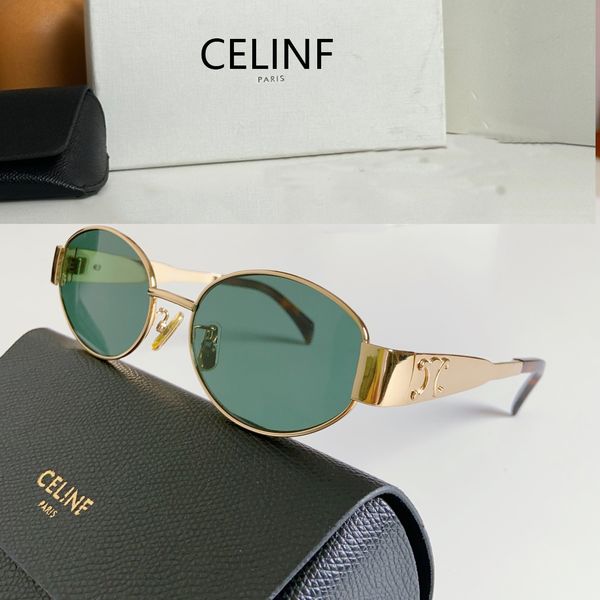 Óculos de sol Celinf femininos de designer óculos ovais de molduras 40235 Óculos de sol verdes de lentes verdes de perna de metal