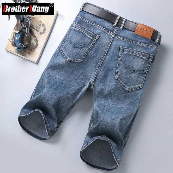 Shorts masculinos 2023 verão novo masculino fino ajuste jeans curto moda algodão estiramento vintage denim shorts cinza azul calças curtas roupas de marca masculina yq240111