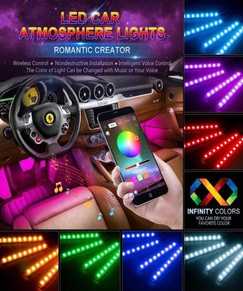 4 em 1 carro dentro da atmosfera lâmpada 48 led iluminação de decoração interior rgb 16 cores led controle remoto sem fio 5050 chip 12v led s5345260