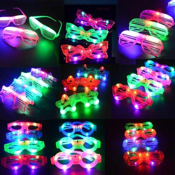 Occhiali da sole 12 pezzi per adulti bambini donne occhiali a led illuminano occhiali da sole bagliore tende otturatore neon flash bar compleanno matrimonio festa favore Halloween