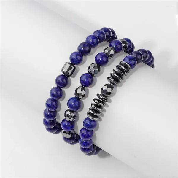 Charme Pulseiras 3 Pçs / Set Lapis Lazuli Frisado Pedra Natural Labradourites Lava Para Mulheres Homens Oração Meditação Jóias