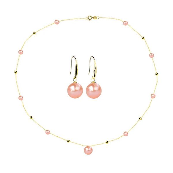 Set ZHIXI Set di gioielli in oro 18 carati con perle pure Au750 Orecchini a bottone con perle d'acqua dolce naturali per le donne Regalo di nozze t424