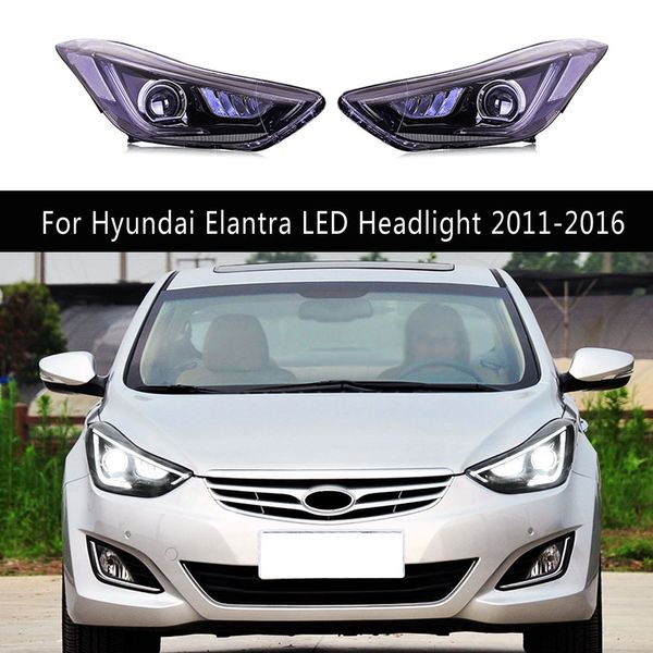 Lâmpada principal do carro para hyundai elantra led conjunto do farol 11-16 streamer dinâmico sinal de volta drl luz de circulação diurna peças de automóvel