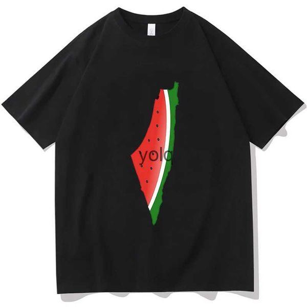 Homens camisetas Melancia Pali Gráfico Camiseta Verão Casual Manga Curta Camisetas Unissex Puro Algodão Oversized Tees Gráfico Hip Hop Topsyolq