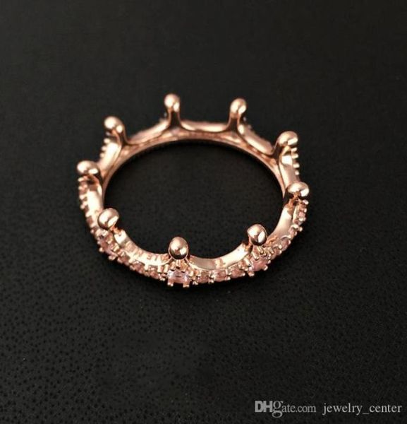 Novo anel de coroa banhado a ouro rosa 18K com caixa de presente original de diamante CZ para P 925 prata esterlina joias de noivado, amantes de casamento, anéis de casal para mulheres 7545828