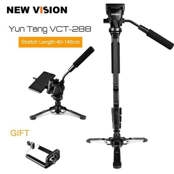 Monopods Yunteng VCT288 Câmera Monopod + Cabeça de Pan Fluid + Suporte Unipod para Canon Nikon e toda a DSLR com frete grátis de 1/4 