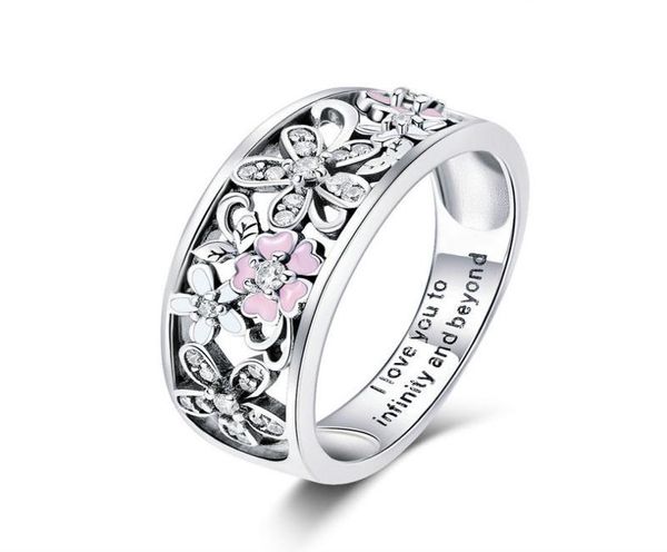 Mode Sterling Silber 925 Sakura Kirschblüte Rosa Blume Ring Frauen Schmuck Größe 69 Für Mädchen Weihnachten Geschenke8168737