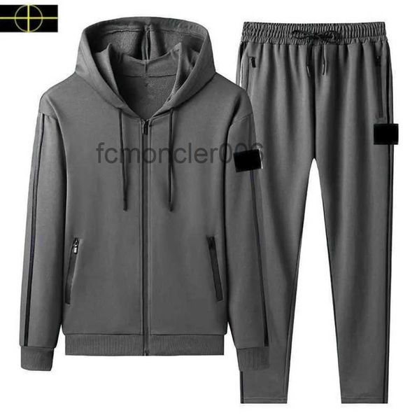 Tracksuits Homens Mens Pedra Esportes Terno Ilha Com Capuz Com Zíper Suéter Designer É Land Jacket Calças De Duas Peças G56J