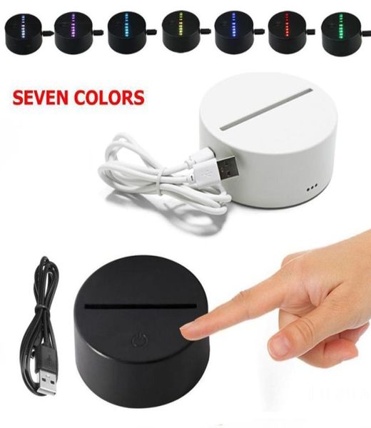 Base lampada 3D LED 7 colori Touch Switch luci led 4mm Pannello acrilico luce illusione ottica Batteria o DC 5V USB9201773