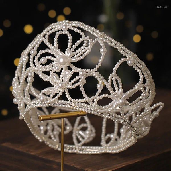 Haarspangen Luxus Perle Große Krone Hochzeit Braut Kopfschmuck Stirnband Für Frauen Braut Kopf Tiara Stück Tiaras Und Kronen