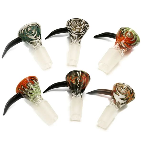 Berauschendes farbiges Rauchen, 14 mm, 18 mm, männliche Glasschüssel, Bong-Zubehör mit Griff, schöner Schieber, trockener Kräuter-Tabak-Ölbrenner für Aschefänger-Bongs, Dab-Rigs, Quarz-Banger