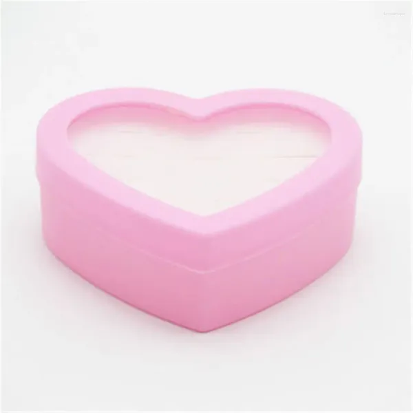 Bolsas de jóias Suprimentos Suporte de exibição de anel rosa 36 buracos caixa em forma de coração
