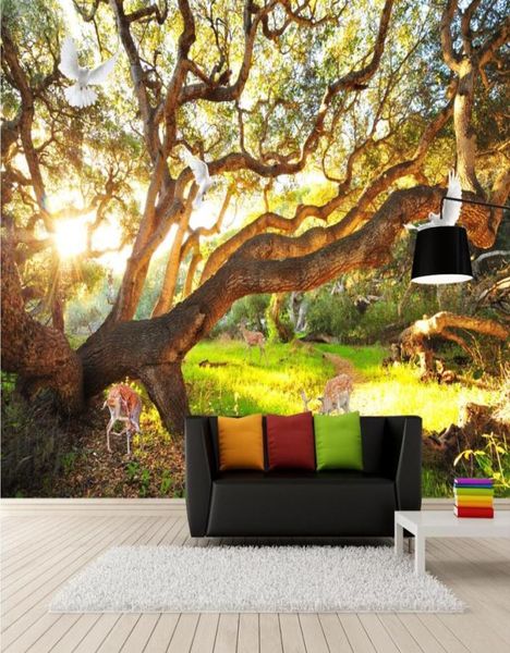 3D Oda Duvar Kağıdı Özel Po Dokunamayan Duvar Taze Doğal Manzara Ormanları Büyük Ağaçlar Orman Peyzaj Duvar Resmi W6426524 için Duvar Kağıdı