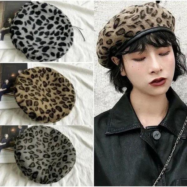 Berretti Berretto con stampa leopardata da donna Autunno Inverno Artistico Minimalista Bud Hat Coreano Pittore retrò Versione Casual Trendy