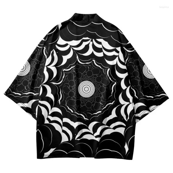 Ethnische Kleidung Mode Streetwear Schwarz Weiß Druck Haori Männer Frauen Strickjacke Strand Yukata Asiatische Kleidung Japanische Cosplay Kimono Plus Größe