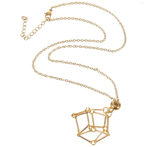 Ожерелья с подвесками Медальон Натуральный кристалл Необработанный камень Сетчатая сумка Металлическое бамбуковое ожерелье Плетеная регулируемая цепная веревка (золотая сумка) Держатель Клетка