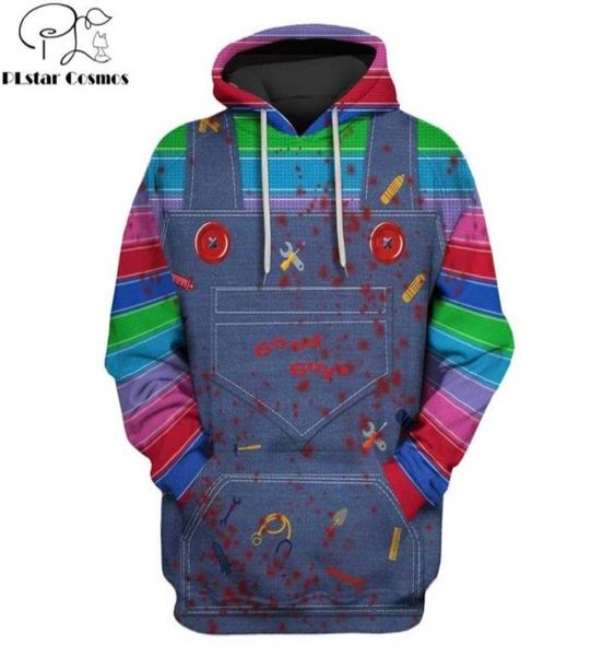 Moda masculina hoodies 3d fullprint filme de terror chucky hoodiesmoletom vestuário cosplay traje unisex com capuz streetwear 2201143843339