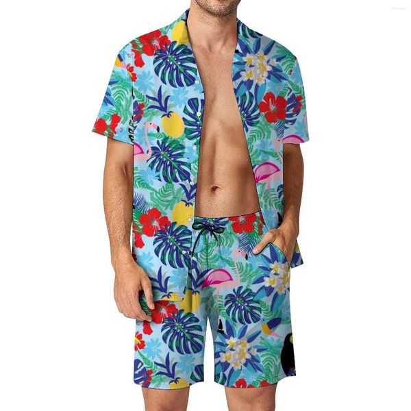 Fatos masculinos flor impresso havaí conjunto 2 pçs camisa 3d impressão solta lazer manga curta praia shorts férias moda duas peças