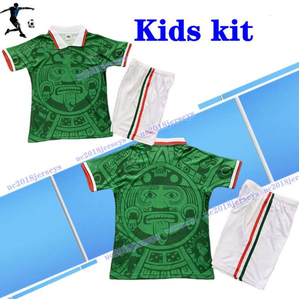 Kit per bambini 1998 Retro Edition Maglia da calcio Messico Maglia da calcio Coppa del mondo 1998 Maglia da calcio blu Home Messico Maglia da calcio a maniche corte bianca da trasferta