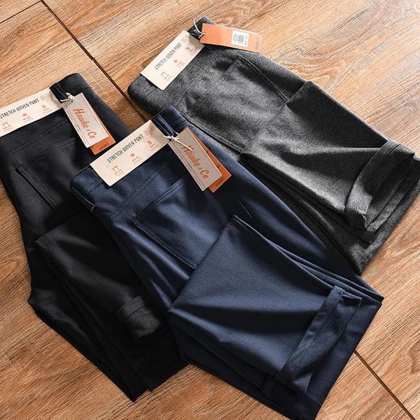 Männer Hosen Herbst Anzug Männer Business Elastische Taille Klassische Grau Schwarz Woolen Gerade Koreanische Formelle Hose Männlich 32-38