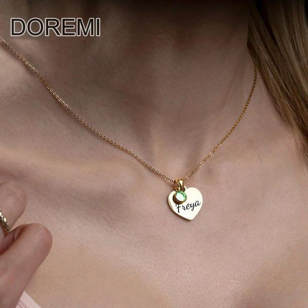 Ожерелья DOREMI, подвески в виде сердца, женские ювелирные изделия из камня, подарок, нержавеющая сталь, горный хрусталь, камень на заказ, выгравированное имя, кулон, ожерелья