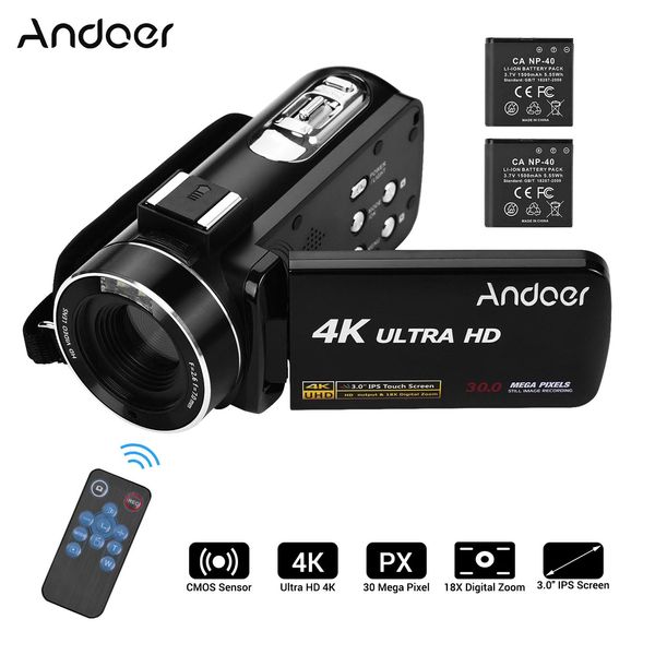 Accessori Andoer Videocamera Digitale 4K Palmare Dv Professionale con Slitta Calda per Montaggio Microfono Monitor IPS da 3 Pollici Antivibrazione