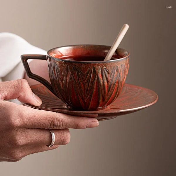 Copos pires japonês retro caneca de café cerâmica e escritório tarde chá teaware casa café da manhã leite drinkware
