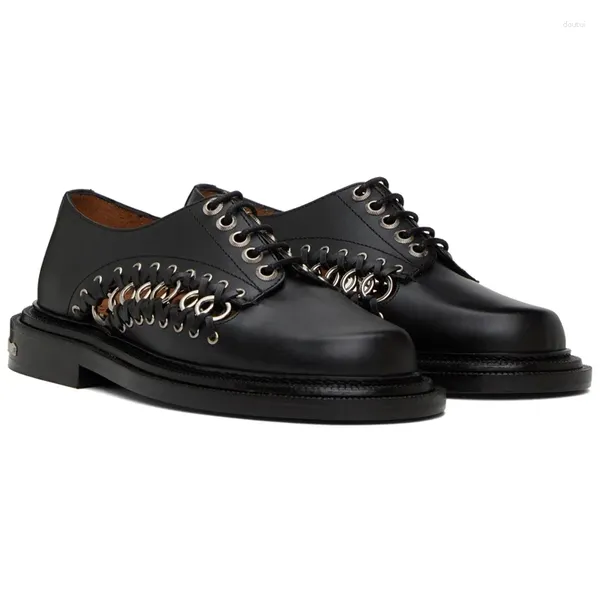 Scarpe eleganti Nero Punta tonda Fibbia in metallo Anello Cinturino Design Uomo Retro Casual Piatto Uomo Slip-on Mocassini comodi di lusso primaverili