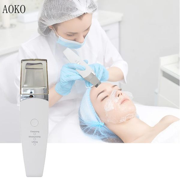 AOKO Scrubber ad ultrasuoni per la pelle Spatola Rimozione di punti neri Pulizia profonda del viso Lift Machine Peeling Pala Pore Cleane 240111